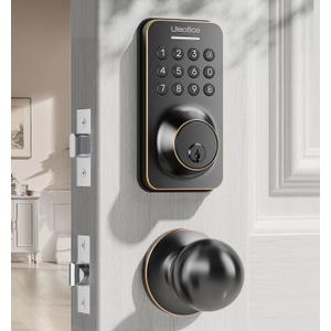 Ulecoce Keyless Entry Keypad Deadbolt with Handle Set, Auto-Lock + One-Touch Lock, 100 Codes + Easy Install, Ideal for Airbnb/Homes/Offices, Fits U.S. Standard Front Doors, Oil Rubbed Bronze
