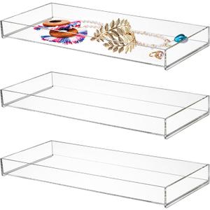 Peohud 3 Pack Acrylic Bathroom Trays, Clear Vanity Tray for Toilet Tank, Decorative Countertop Organizer for Perfume, Makeup, Cosmetics, Jewelry, Soap, Candle, Plant, 12 x 5.1 x 1.2 Inches