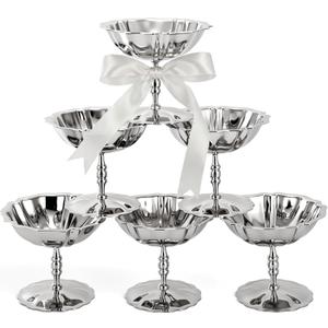 6 Pcs Stainless Steel Ice Cream Bowls Silver Tulip Sherbet Dish Serving Dessert Cup Sundae Bowls Metal Round Footed Cups for Yogurt Snack Candy Mousse Fruit Salad Wedding Party Favor