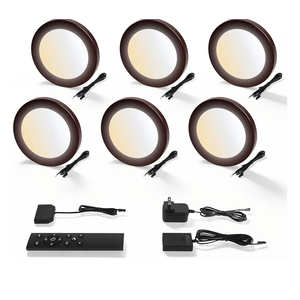 V4light LED Puck Lights, Smart Under Cabinet Lighting with Remote Control, Color Temperature Adjustable, Works with Alexa & Google Home, Plug-in Lights for Kitchen, Counter, Closet, Shelf (6 Pack, Brown)