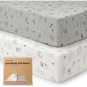 KeaBabies 2-Pack Muslin Crib Sheets for Boys, Girls - 100% Organic Cotton Fitted Baby Crib Mattress Sheet, Soft Breathable Standard Toddler Bed Cover Bedding Set, Neutral, Durable 52x28 (Woodland)