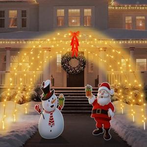 Maysing 3 Sets 10 ft Christmas Light Arch Christmas Archway Outdoor with 3 Bow, 3 LED String Lights, 1 Santa Claus and 1 Snowman Outdoor Decorations for Holiday Wedding Pathway Garden Lawn Yard Decor