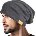 VECRY Men Oversized Slouch Beanie Large Skullcap Knit Hat (Grey)