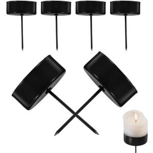Veemoon 6pcs Candle Holder Stakes Taper Mteal Candlestick Holders with Spike Reusable Candle Stand Base Heavy Duty Pillar Candlestick for Wreath Table Centerpiece Easter Party Baptism, Black