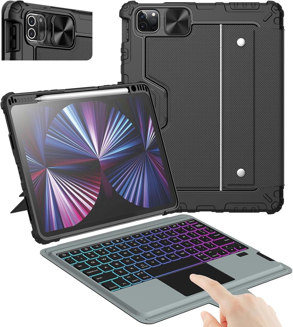 Nillkin iPad Pro 11(1st/2nd/3rd/4th Gen) & iPad Air 5th/4th Generation Case with Keyboard, Magic Trackpad, Rugged Case with Detachable Keyboard, 7 Backlight Colors, Portrait/Landscape Modes, Black