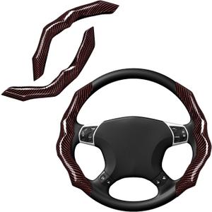 Carbon Fiber Steering Wheel Cover with Anti-Slip Lining and Segmented Design 2pcs Universal Steering Wheel Protector for Men and Women, Car Interior Accessory (Brown)