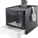 Bolux Foldable Cat Litter Box with Lid, Extra Large, Drawer Type Cat Litter Pan Easy to Scoop & Low Tracking (Dark Grey, 20" L x 16" W x 15" H) (Large, Dark Grey)