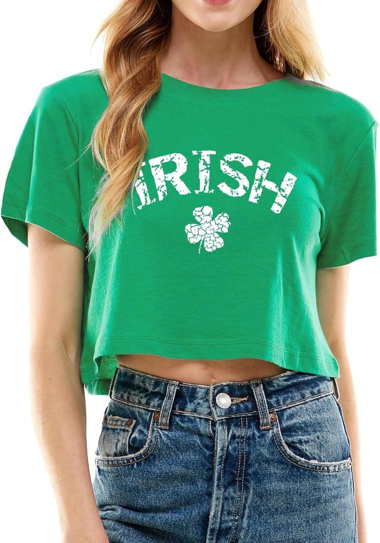 Women's Saint Patrick's Day Shirt St. Patrick's Day Crop Top Irish Shirt Shamrock Graphic Short Sleeve Crop Top (X-Large, Sa-green-2)