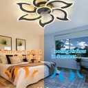 Flower Ceiling Fans with Lights and Remote, 34.5 Inch Modern Low Profile Flush Mount Ceiling Fan, Dimmable LED Ceiling Light Fixture, Small Ceiling Fans for Bedroom, Kitchen, Indoor-Black