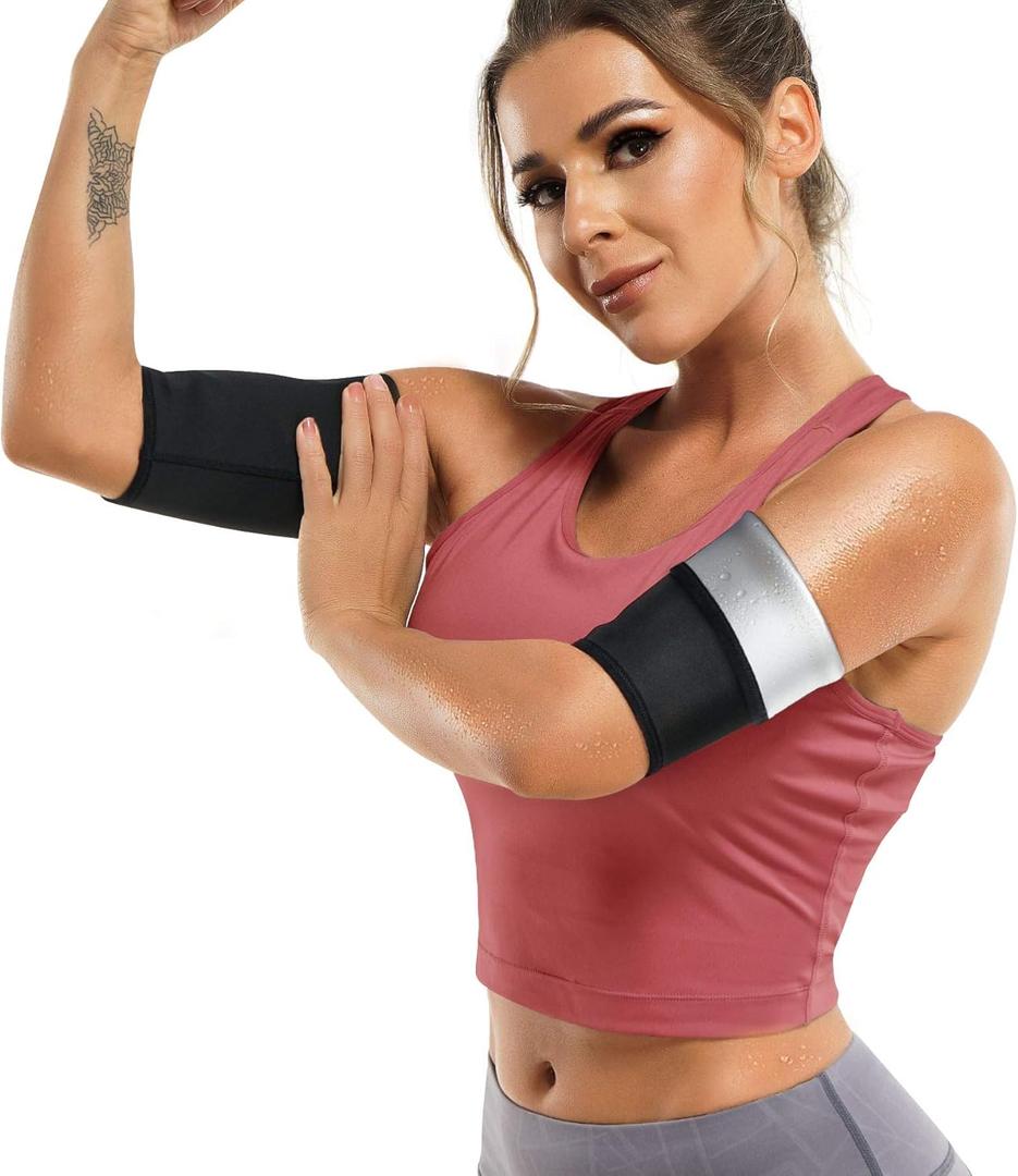 KUMAYES Sauna Arm Trimmers Sweat Bands Arm Slimmer Shaper Compression Sleeves Wraps Trainer for Women Workout 2 Pack, Size: Large