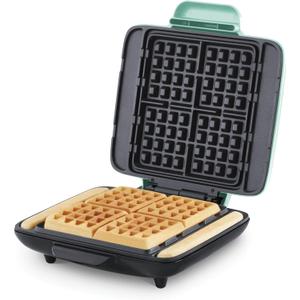 Dash Deluxe No-Drip Waffle Iron Maker Machine 1200W + Hash Browns, or Any Breakfast, Lunch, & Snacks with Easy Clean, Non-Stick + Mess Free Sides, Aqua