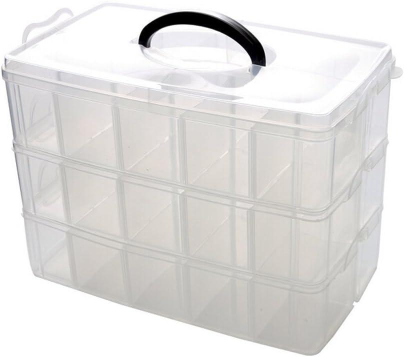 Kamay's 3-Tier Transparent Stackable Adjustable Compartment Slot Plastic Craft Storage Box Organizer Snap-lock Tray Container 3 Sizes (Large 30 Compartment, White)
