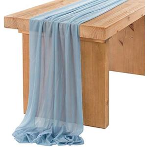 Ling's Moment 14Ft Dusty Blue Sheer Chiffon Like Table Runner for Wedding Rustic Boho Wedding Party Bridal Shower Decorations Birthday Party