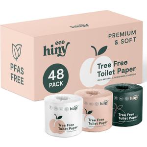 ecoHiny Premium & Soft Bamboo Toilet Paper | 48 Mega Rolls, 3 PLY & 350 Sheets | FSC Certified, PFAS Free, BPA Free, Septic Safe | Eco Friendly & Tree Free Toilet Tissues | Plastic Free Packaging