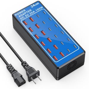 USB C Charger Block, Multi Charging Station, 100W (20A) 24 Port USBC Charging Port for iPhone Samsung Pixel LG Watch,Pad,Speakers,Headphones,PS Compact for Home,Office,Travel