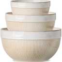 Large Ceramic Mixing Bowls, Glazed White Kitchen Bowl, Set of 3 Nesting Bowls for Baking, Cooking, Serving, Prepping, Dough Kneading