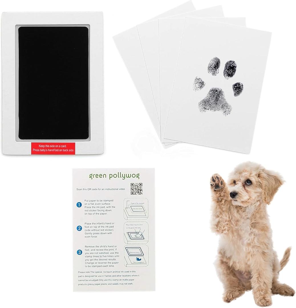 Green Pollywog | Extra-Large Clean Touch Inkless Ink Pad for Pets | Paw/Nose Prints for Dogs & Cats Non-Toxic | Paw Print Stamp Kit | Dog Paw Print Kit | Cat Footprint Keepsake (1-Pack)