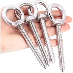OHIYO 5 Inch Heavy Duty Eye Hooks M10 Self Tapping Eyelet Screw Load Capacity 700LBS Heavy Duty Screw in Eye Hooks for Hammock Stand, Swing Chair, Yoga, Heavy Indoor & Outdoor Uses (4Pack- M10) (Silver)