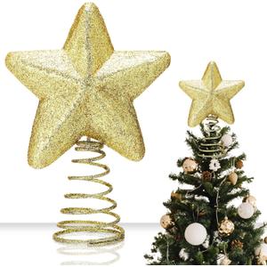Gejoy Mini Christmas Star Tree Topper 6 x 4.3 Inch Gold Glitter Tree Topper 5 Point Miniature Star Christmas Ornaments Holiday Decorative for Xmas Home Decor