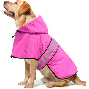 Waterproof Dog Raincoats - Hooded Raincoats for Dogs, Adjustable Reflective Dog Rain Coat, Windproof Dog Rain Jacket Pet Rain Slicker Poncho for Small, Medium, Large Dogs (X-Large, Pink)