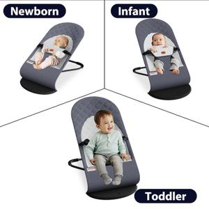 Portable Baby Bouncer Seat for Infants, 0-18 Months, 3 Modes of Use with Rocker & Stationary Options, Ergonomic Infant Chair with Hanging Toys  Grey