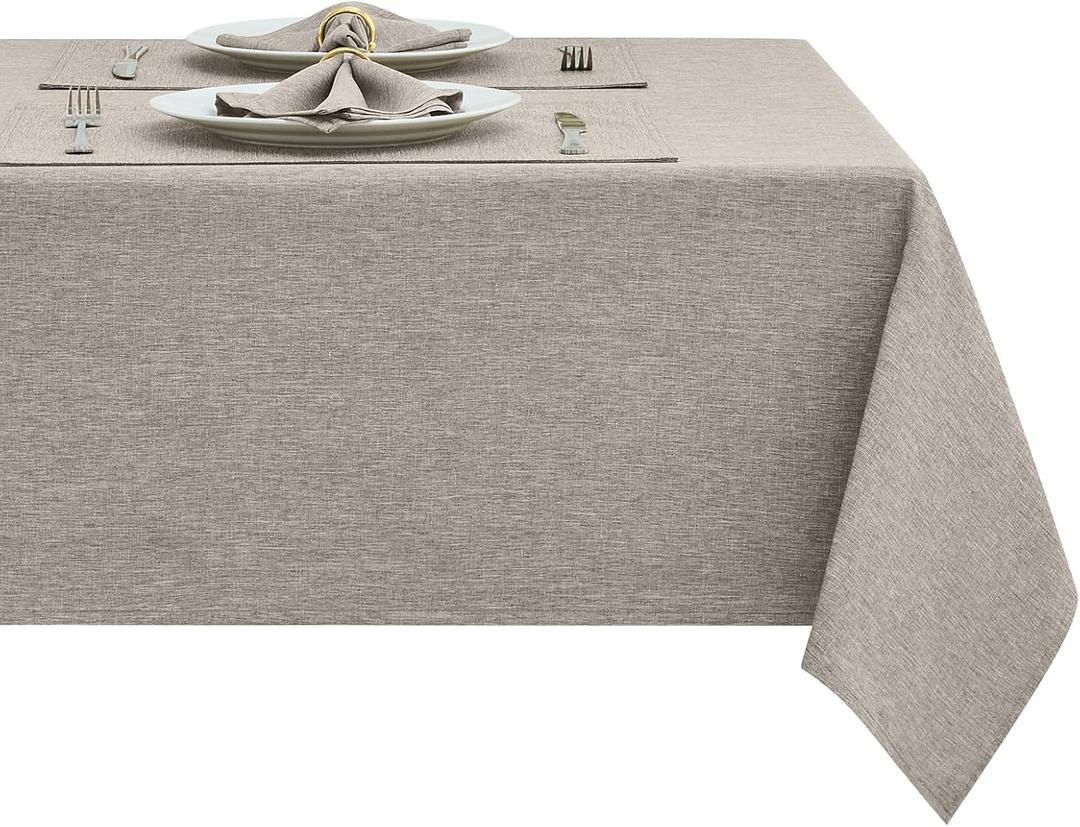 Rectangle Table Cloth Linen Farmhouse Stainproof Waterproof Washable Polyester Oblong Rectangular Fabric Table Cover for Kitchen Dining Dinner(Flaxen/60x144 Inch)