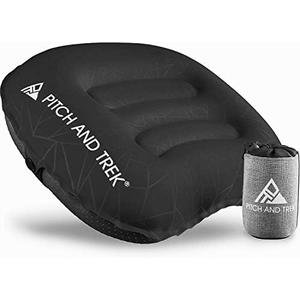 Pitch and Trek Camping Pillow with Removable Cover, Ultralight Portable Compact Inflatable Pillow for Neck Lumbar Support, Compressible Pillow for Hiking, Beach, Hammock, and Backpacking Gear
