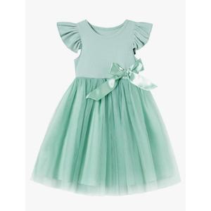 Toddler Girls Ruffle Sleeve Tulle Dress Elastic Waist Bow Kid Casual Sundress, 120