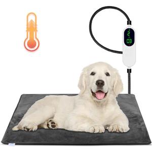 Dog Heating Pad, 9 Adjustable Temperature Pet Heating Pad, Electric Heating Blanket for Dogs, Heated Dog Pad Mat with Chew Resistant Cord for Puppy Cat Animal, 28"x18" (Medium, Dark Grey)