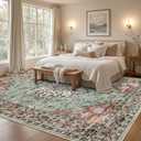 Area Rugs 10x14 Living Room Rug: Washable Rug Soft Vintage Distressed Floral Carpet Indoor Non-Slip Stain Resistant Large Carpets for Bedroom Dining Room Farmhouse Nursery Home Office Brown Green