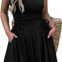 Mieazom Women’s Sleeveless Summer Mini Dress Adjustable Drawstring Ruched Waist Tie Casual A-Line Sundress with Pockets (Black, L)