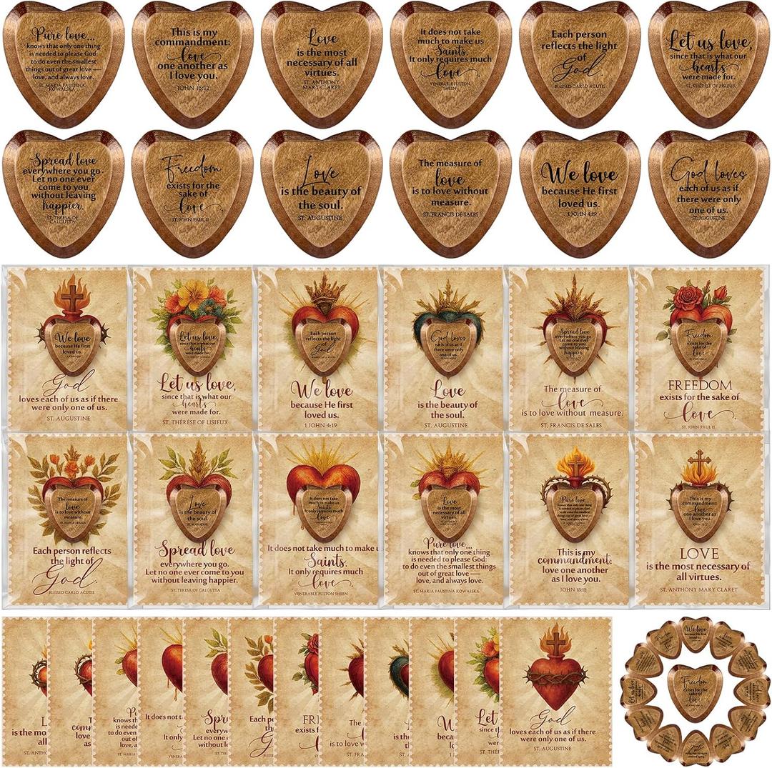 Gerrii 60 Set Easter Heart Christian Tokens Gift Jesus Love Wooden Religious Pocket Hugs Catholic Cards Bible Verse Token Bookmark for Church Friend Religious Party Goodie Bag Filler (Dark Brown)