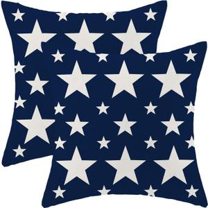 4th of July Pillow Covers 18x18 Inch Set of 2 Navy Blue Cream Patriotic Stars Outdoor Decor Throw Pillows Independence Day Memorial Day Farmhouse Decorative Cushion Cases for Couch Decorations