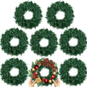 8 Pcs Christmas Wreath 10 Inch Green Artificial Wreaths DIY Faux Plain Wreaths Front Door Green Farmhouse Cabinets Wreath Indoor Outdoor Wall Decor (Classic)