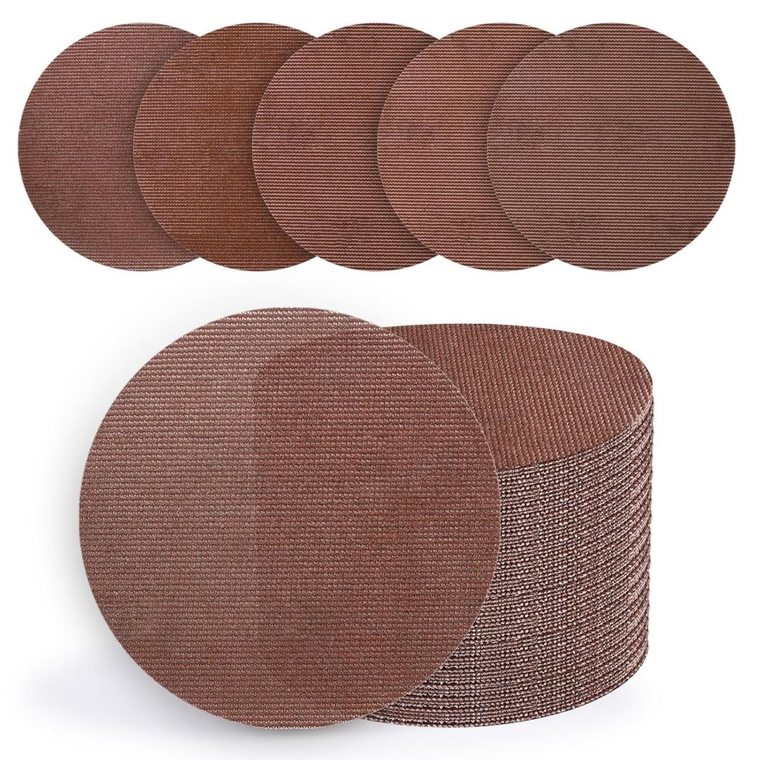 6 Inch Premium Mesh Sanding Discs 50 PCS, 80/120/180/240/320 Grit, Dust Free Hook and Loop Round Anti-Clogging Sandpaper Disc for Random Orbital Sander