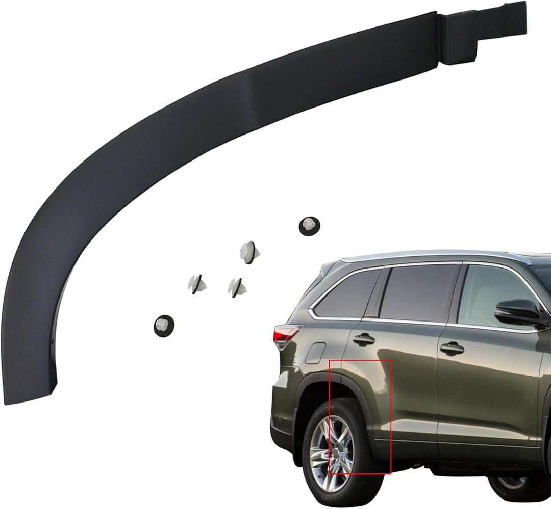 XQSMWF Right Rear Wheel Fender Flare with Clips Compatible with Toyota Highlander 2014-2019 Replace 750770E020 75077-0E020 Door Lower Fender Trim Molding Moulding