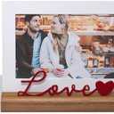 GEGUTON Photo Frame 4"x6", Steel and Wood, Red and White, Decorative Love-Themed Design for Home or Office