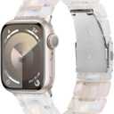 V-MORO Resin Band Compatible with Apple Watch Bands 42mm/41mm/40mm/38mm iWatch Series 11/10/9/8/7/6/5/4/3/2/1/SE Fashion Lightweight Strap Bracelet Wristband Women-Aurora (Colorful Creamy White-Silver)
