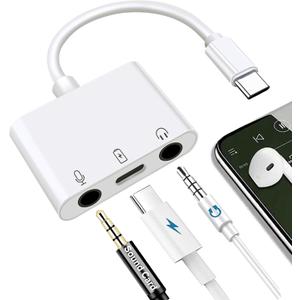 USB C to Microphone Adapter for Live-Streaming Type C to Microphone & 3.5mm Headphone Adapter with Charging Port USB C Audio & MIC Splitter Compatible for iPhone 15/16/iPad Pro/Galaxy 24 23/Pixel 9 8