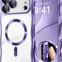 GVIEWIN for iPhone 17 Pro Max Case [Compatible with MagSafe][Upgraded Full Camera Protection][Cute Wave Frame] Glossy Slim Shockproof Protective Magnetic Phone Case for 17 Pro Max 6.9'', Clear/Purple