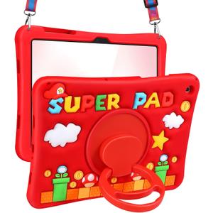 Cute Case for Galaxy Tab A9 Plus 11 Inch 2023 - Silicone 3D Design for Girls Women Teens Girly Kawaii Funny Cartoon Soft Stand with Lanyard for Samsung A9 Plus Tablet Case, Red