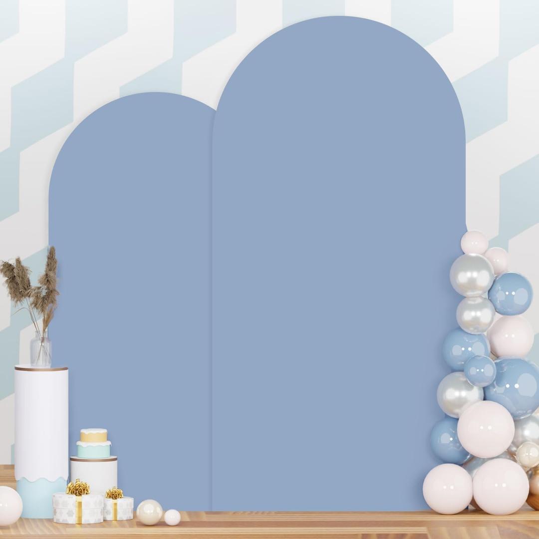 Dusty Blue Arch Cover Set of 2 Spandex Fitted Arch Stand Cover 7.2FT 6FT Wedding Arch Backdrop Stands Cover Round Top Chiara Arch Frame Cover Backdrop Fabric for Baby Shower Arch Decor