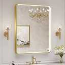 LED Mirror for Bathroom 28X36 Inch Gold Framed with Anti-Fog, Stepless Dimmable, Front Lit, LED Bathroom Vanity Mirror for Wall, Memory Function, Shatter-Proof