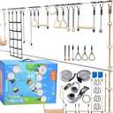 Hyponix Ninja Obstacle Course for Kids  2 x 60 ft Slacklines with 13 Weatherproof Obstacles  Monkey Net, Ratchet-Tight Tech, Supports 880 lbs  Climbing & Swinging Backyard Fun (Grey)