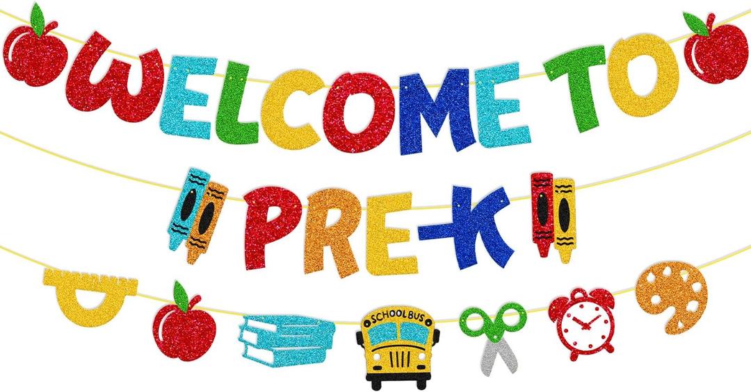 Welcome to Pre-k Banner First Day of Pre K Decorations Welcome Back to School Theme Classroom Bulletin Board Décor Watch Out Pre-K Here I Come Party Supplies