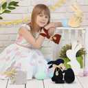 Easter Decorations for Home: 4 pcs Bunny Table Decorotions Wooden Bunny Decorotions Centerpiece Signs with Bow Tie, Sign, Rustic Tiered Tray Decor Farmhouse Bunny Decorations for Table, Vintage Easter Gifts