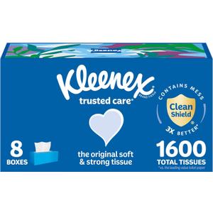 Kleenex Trusted Care Facial Tissues, 8 Flat Boxes, 200 Tissues per Box, 2-Ply, Packaging May Vary (White)