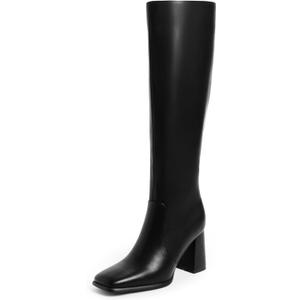 Modatope Knee High Boots Women Chunky Heel Square Toe Heeled Tall Boot for Women Fashion Side Zipper Long Boot (6.5)