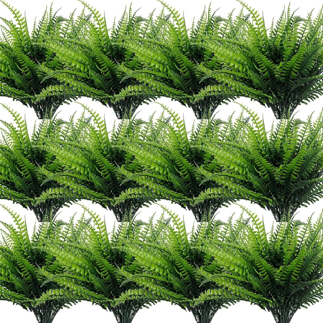 TURNMEON 20 Bundles Artificial Plants Outdoor Faux Boston Fern Summer Decor Fake Plants UV Resistant Plastic Greenery Shrubs Artificial Fake Flowers Outside Indoor for Spring Home Gardens Patio Yards