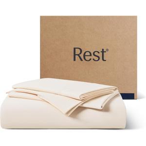 REST Evercool+ Starter Sheet Set, King, Ivory, Breathable Bed Sheets for Hot Sleeper and Night Sweats, with Pillowcases, with Ionic+ Self-Cleaning Silver Yarn for Sensitive Skin, 3PCS No Flat Sheet